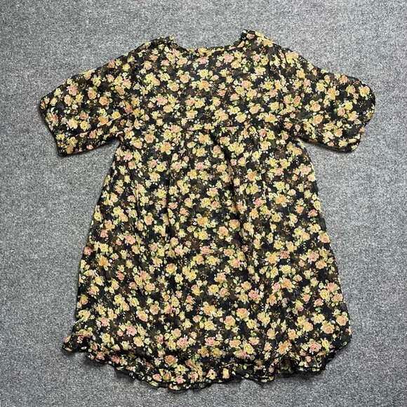 Undercurrent Womens A Line Dress Multicolor Black Floral Empire Waist Mini Y2K M - Picture 3 of 6